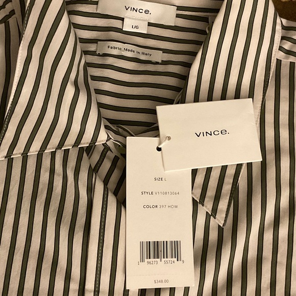 VINCE
Till Stripe Cropped Button Down Tops       Color: Off White Multi - Picture 5 of 10